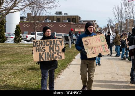 Crowd of demonstrators at No Kings protest Rotary pavilion Ludington Michigan 28 March 2026. Jeffrey Wickett/Alamy Live News